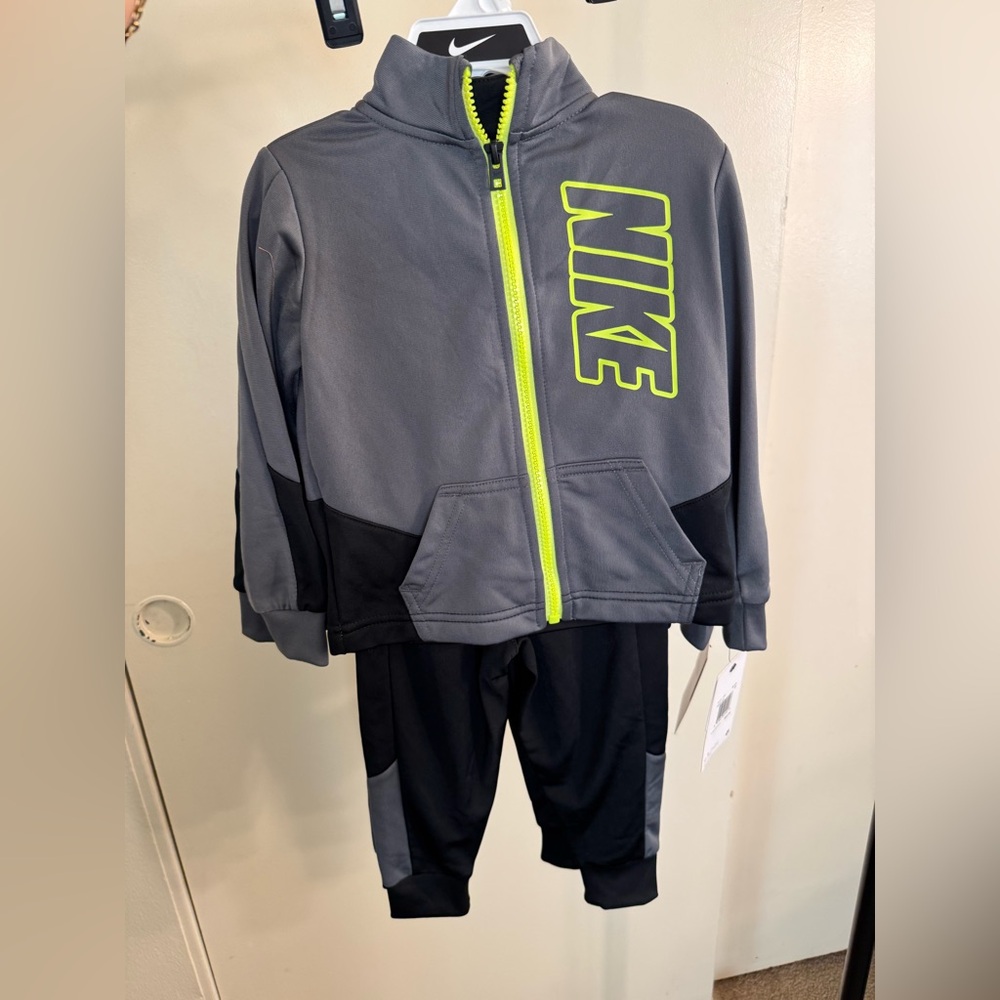 Nike Charcoal and Black Tracksuit with Neon Highlights